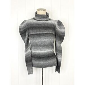Lea & Viola Ombre Turtleneck Sweater NWT Women's M Gray Puff Sleeve Ribbed